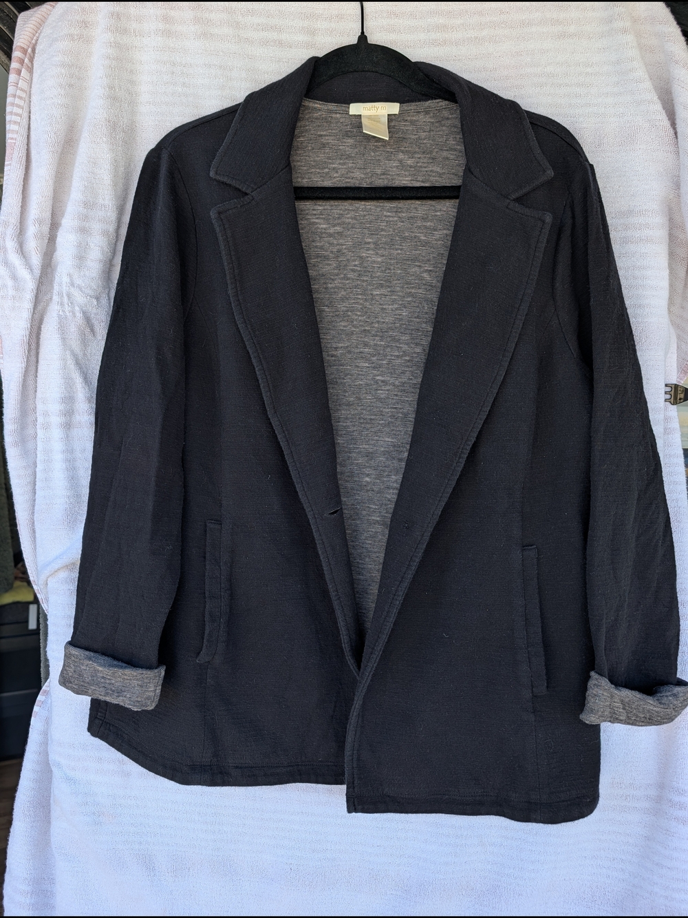 Matty M Black Open-Front Blazer with Grey Lining